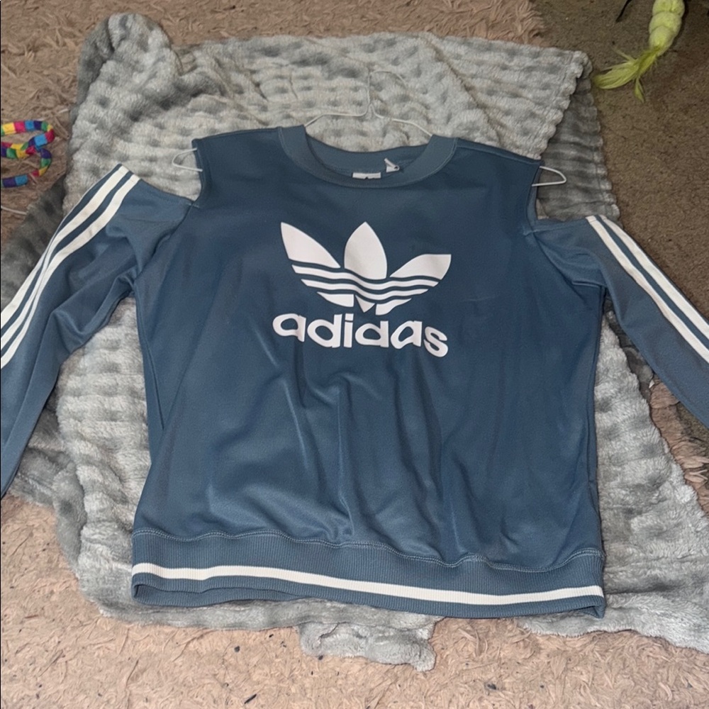 Adidas Blue Trefoil Cold-Shoulder Sweatshirt
